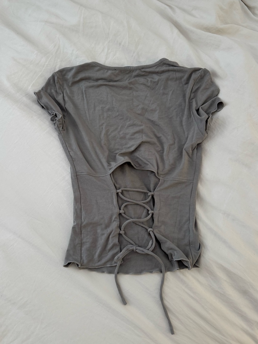 Lioness Saint Tee grey lace up top